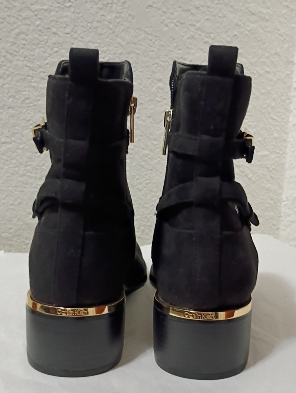 NWOB Calvin Klein Black suede Jasen 2 Buckle Strap Booties with Size 8.5 M - Picture 6 of 15